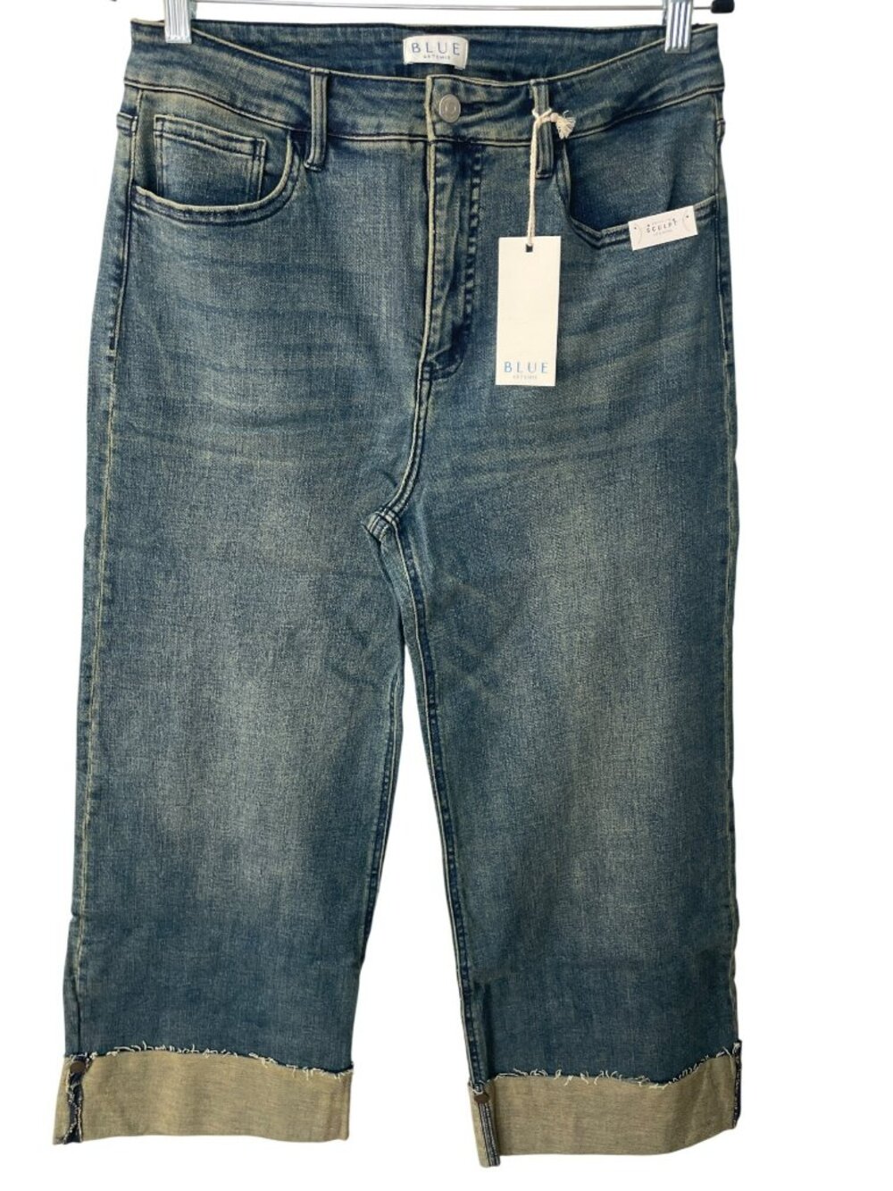 Blue Artemis Baggy Flare Cuffed Medium Wash Cotton Denim Jeans Wmn's Size 8 NWT